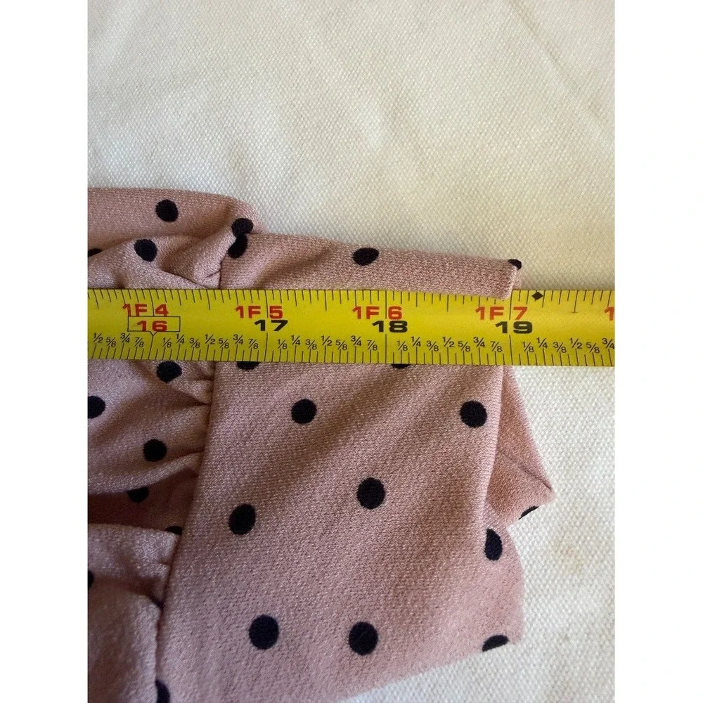 Adrianna Papell Womens Blouse Pink Polka Dot Tie Neck Long Sleeve Top L